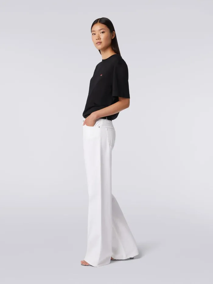 Women FivePocket Palazzo Trousers With Zigzag Embroidery On The Back Pocket White Missoni Trousers Women FivePocket Palazzo Trousers With Zigzag Embroidery On The Back Pocket White Missoni Trousers