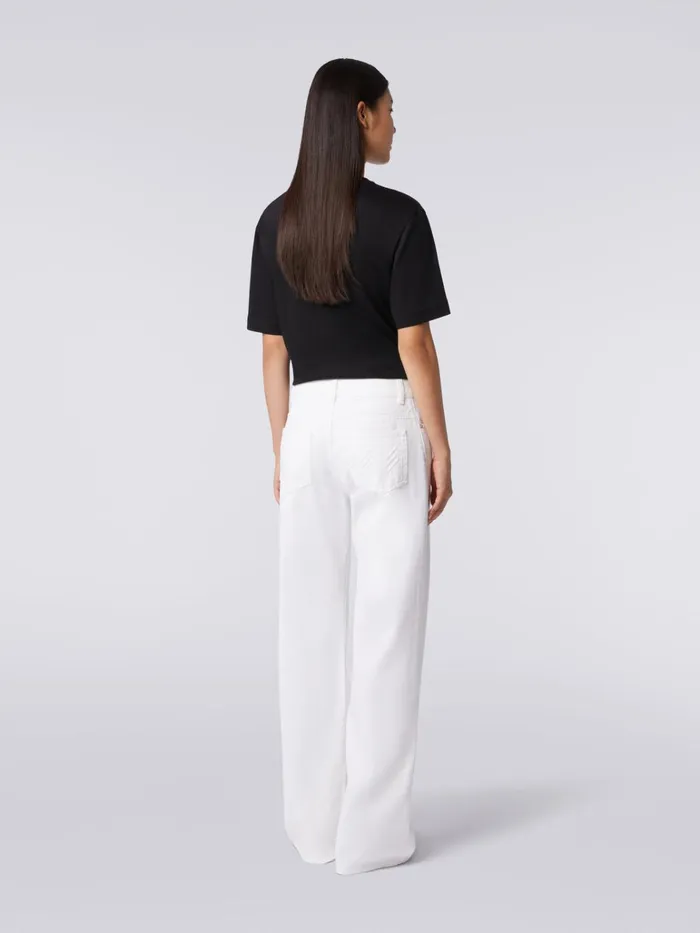 Women FivePocket Palazzo Trousers With Zigzag Embroidery On The Back Pocket White Missoni Trousers Women FivePocket Palazzo Trousers With Zigzag Embroidery On The Back Pocket White Missoni Trousers