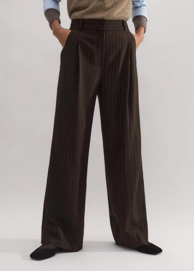 Women Flannel Pinstripe Pant Treaclecream MEEM