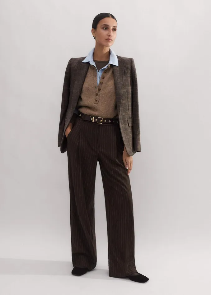 Women Flannel Pinstripe Pant Treaclecream MEEM