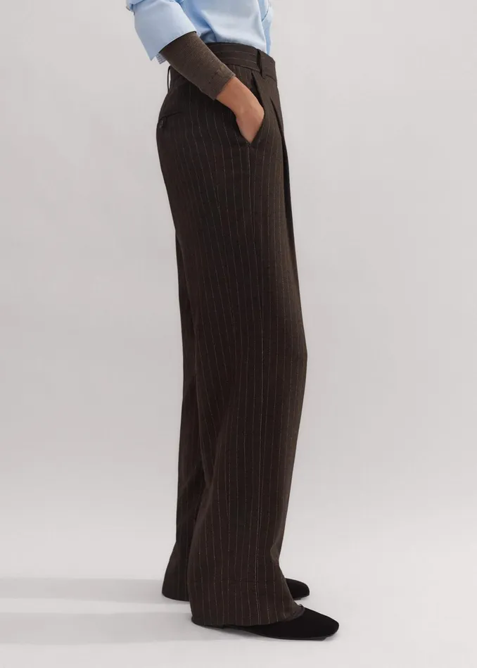 Women Flannel Pinstripe Pant Treaclecream MEEM