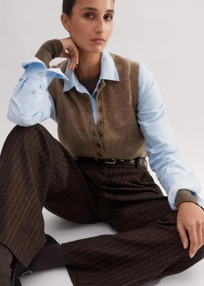 Women Flannel Pinstripe Pant Treaclecream MEEM