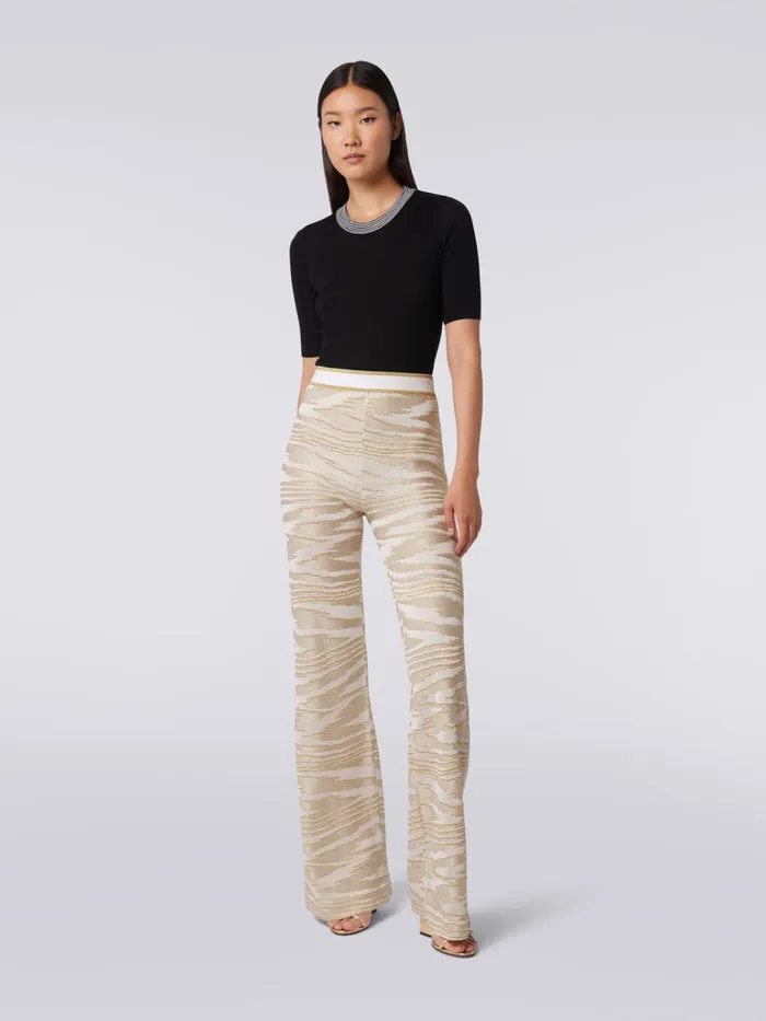Women Flared Slub Viscose Trousers With Lurex Multicoloured Missoni Trousers Women Flared Slub Viscose Trousers With Lurex Multicoloured Missoni Trousers