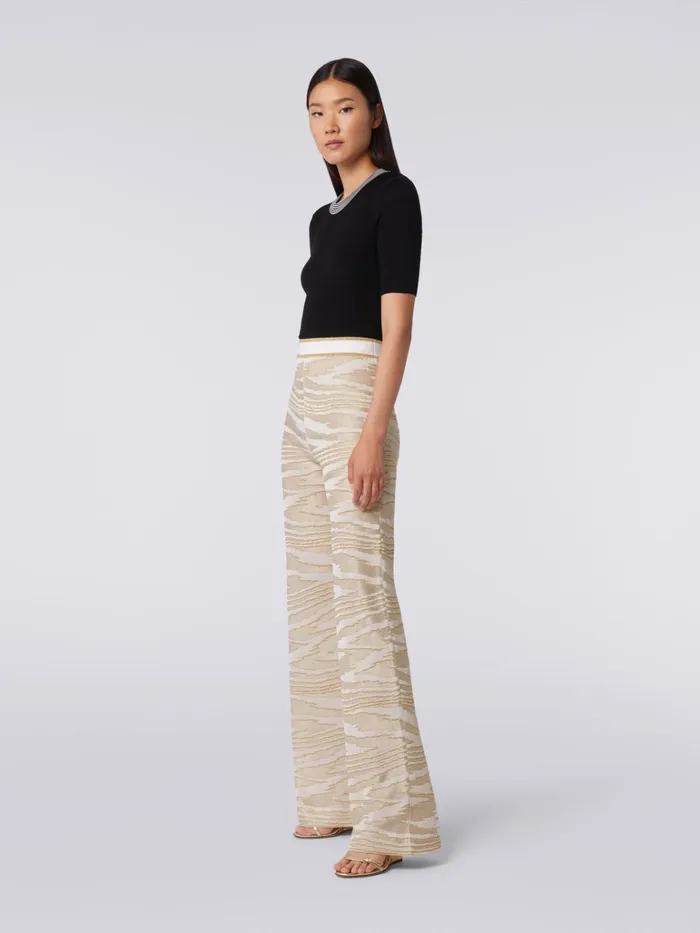 Women Flared Slub Viscose Trousers With Lurex Multicoloured Missoni Trousers Women Flared Slub Viscose Trousers With Lurex Multicoloured Missoni Trousers