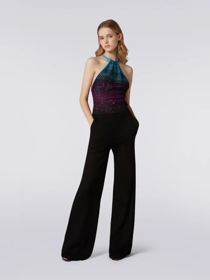 Women Flared Trousers With Chevron And Lurex Sections Black Missoni Trousers