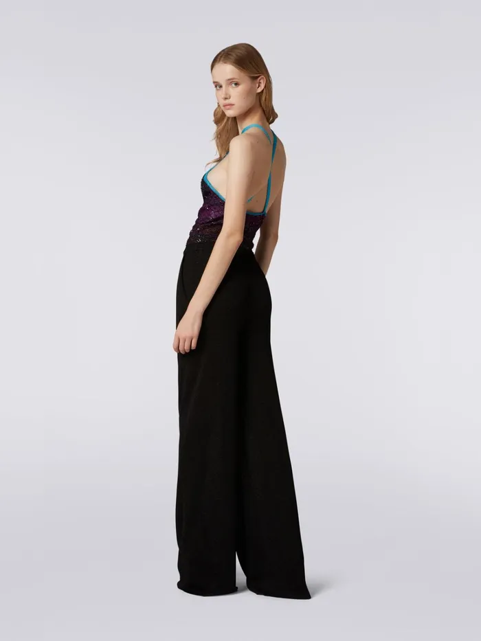 Women Flared Trousers With Chevron And Lurex Sections Black Missoni Trousers