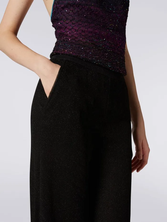 Women Flared Trousers With Chevron And Lurex Sections Black Missoni Trousers