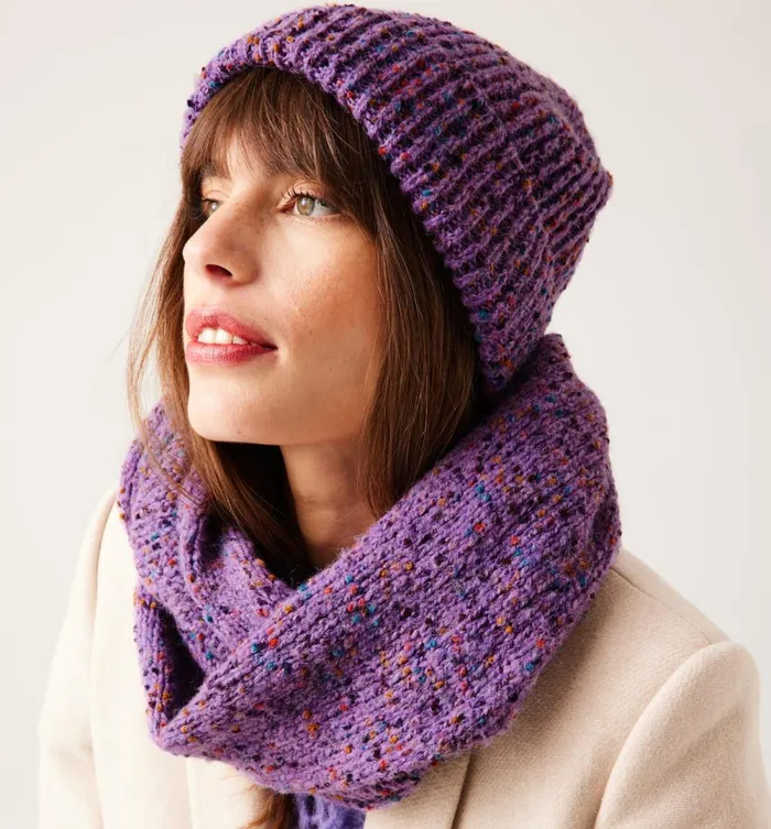 Women Flecked Knitted Snood 8211 Violet Promod Scarves