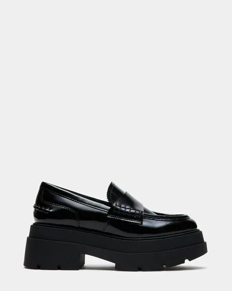 Women GAVEN BLACK LEATHER Black Leather Steve Madden Loafers and Flats