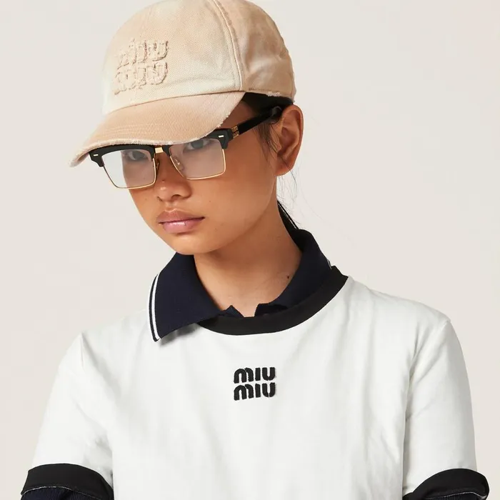 Women Hats And Gloves Miu Miu Denim Baseball Cap Albino White