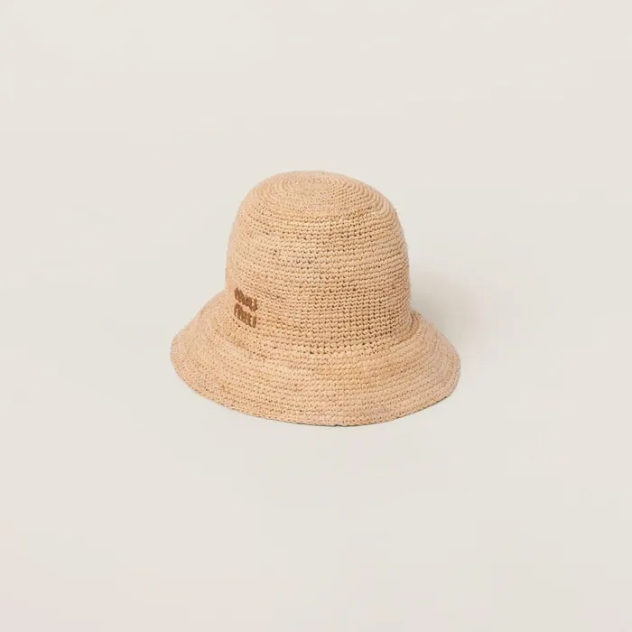 Women Hats And Gloves Miu Miu Woven Fabric Bucket Hat Beigecognac