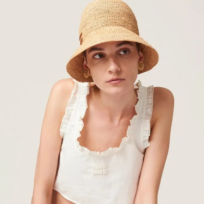 Women Hats And Gloves Miu Miu Woven Fabric Bucket Hat Beigecognac Women Hats And Gloves Miu Miu Woven Fabric Bucket Hat Beigecognac