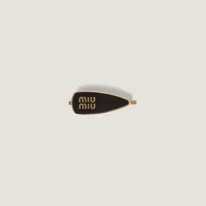 Women Headbands And Hair Accessories Miu Miu Enameled Metal Hair Clip Black