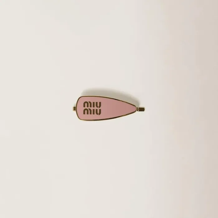 Women Headbands And Hair Accessories Miu Miu Enameled Metal Hair Clip Orchid Pink