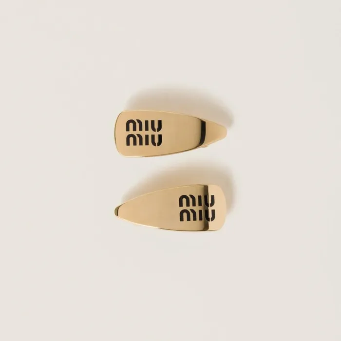 Women Headbands And Hair Accessories Miu Miu Enameled Metal Hair Clips Black