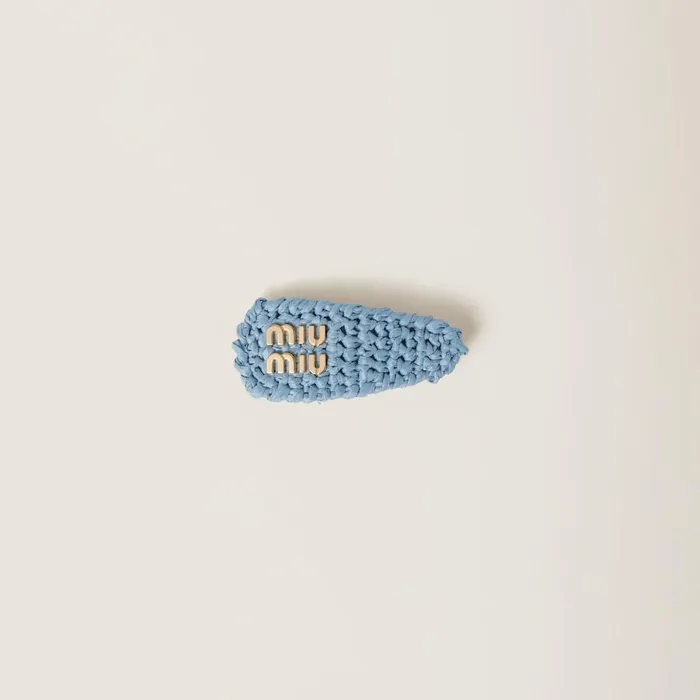 Women Headbands And Hair Accessories Miu Miu Woven Fabric Hair Clip Light Blue