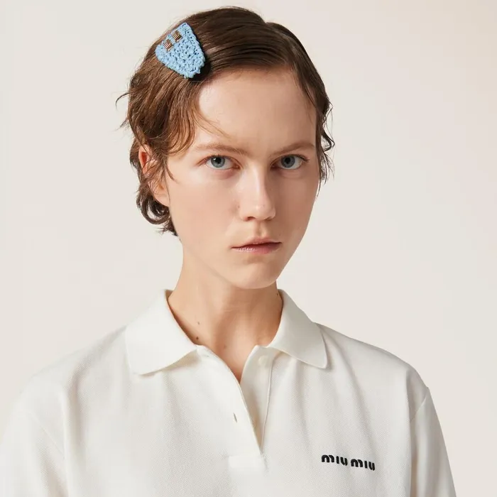 Women Headbands And Hair Accessories Miu Miu Woven Fabric Hair Clip Light Blue Women Headbands And Hair Accessories Miu Miu Woven Fabric Hair Clip Light Blue