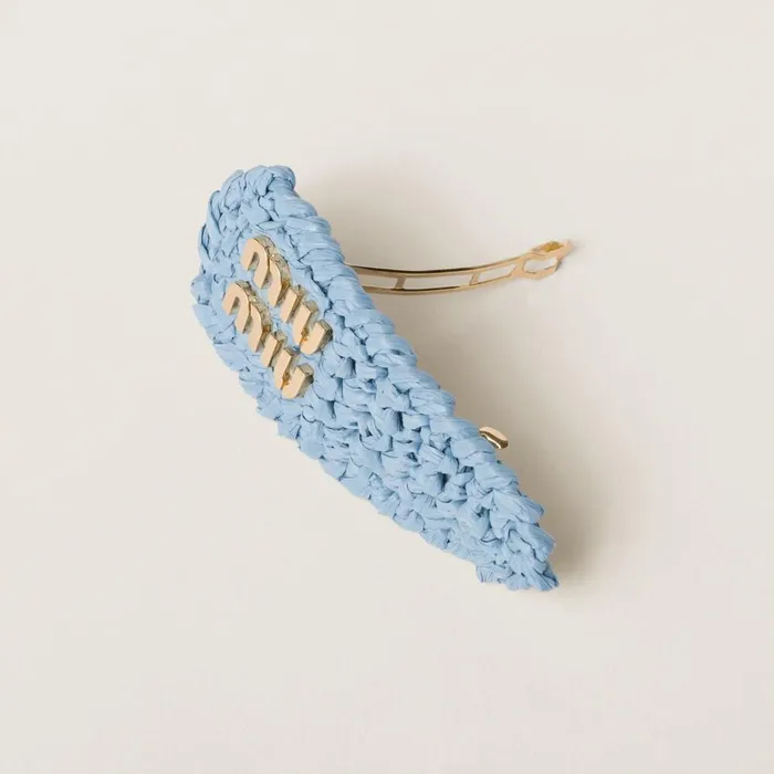 Women Headbands And Hair Accessories Miu Miu Woven Fabric Hair Clip Light Blue Women Headbands And Hair Accessories Miu Miu Woven Fabric Hair Clip Light Blue