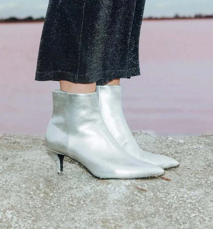 Women Heeled Boots 8211 Silver Promod Shoes