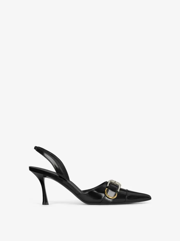Women Heels Givenchy Voyou Slingbacks In Leather Black