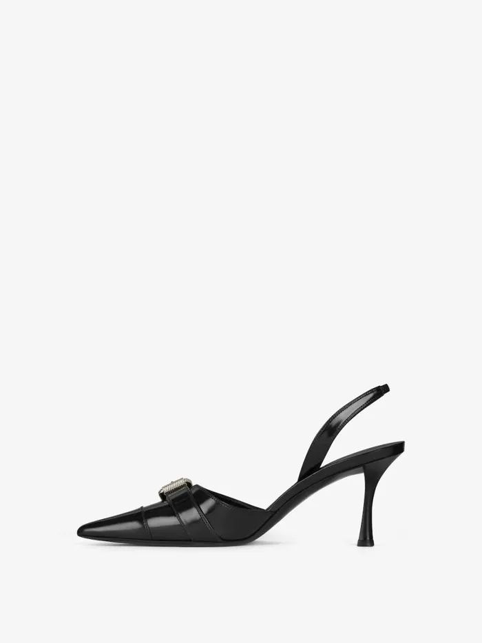 Women Heels Givenchy Voyou Slingbacks In Leather Black