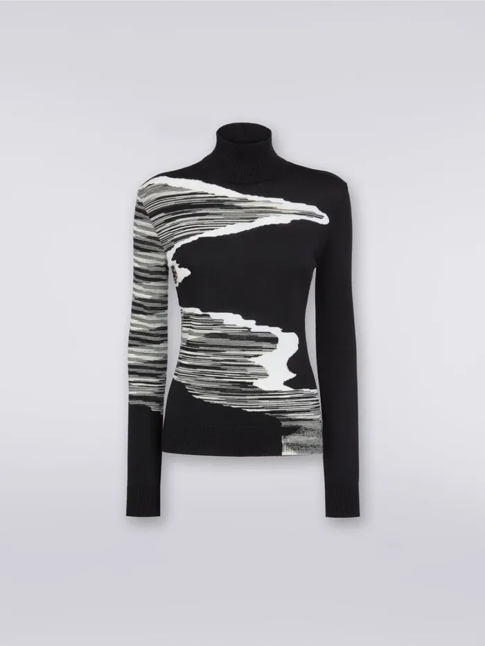 Women High Neck Pullover With Wool Inlay Details Black and White Missoni Knitwear