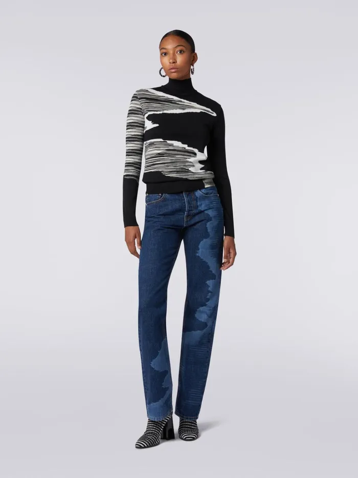Women High Neck Pullover With Wool Inlay Details Black and White Missoni Knitwear Women High Neck Pullover With Wool Inlay Details Black and White Missoni Knitwear