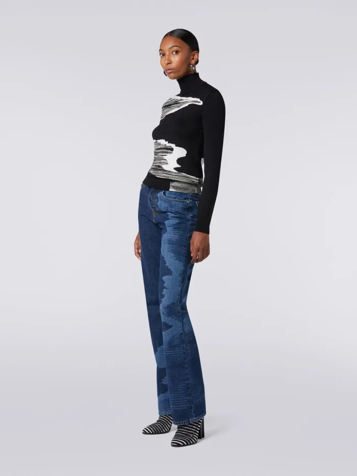 Women High Neck Pullover With Wool Inlay Details Black and White Missoni Knitwear Women High Neck Pullover With Wool Inlay Details Black and White Missoni Knitwear