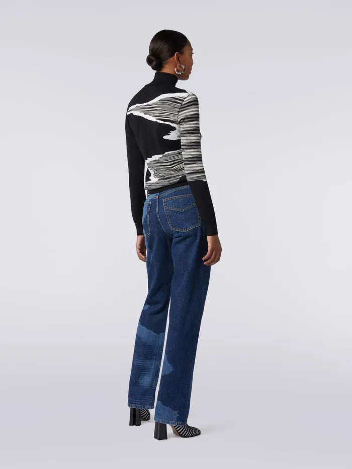 Women High Neck Pullover With Wool Inlay Details Black and White Missoni Knitwear Women High Neck Pullover With Wool Inlay Details Black and White Missoni Knitwear