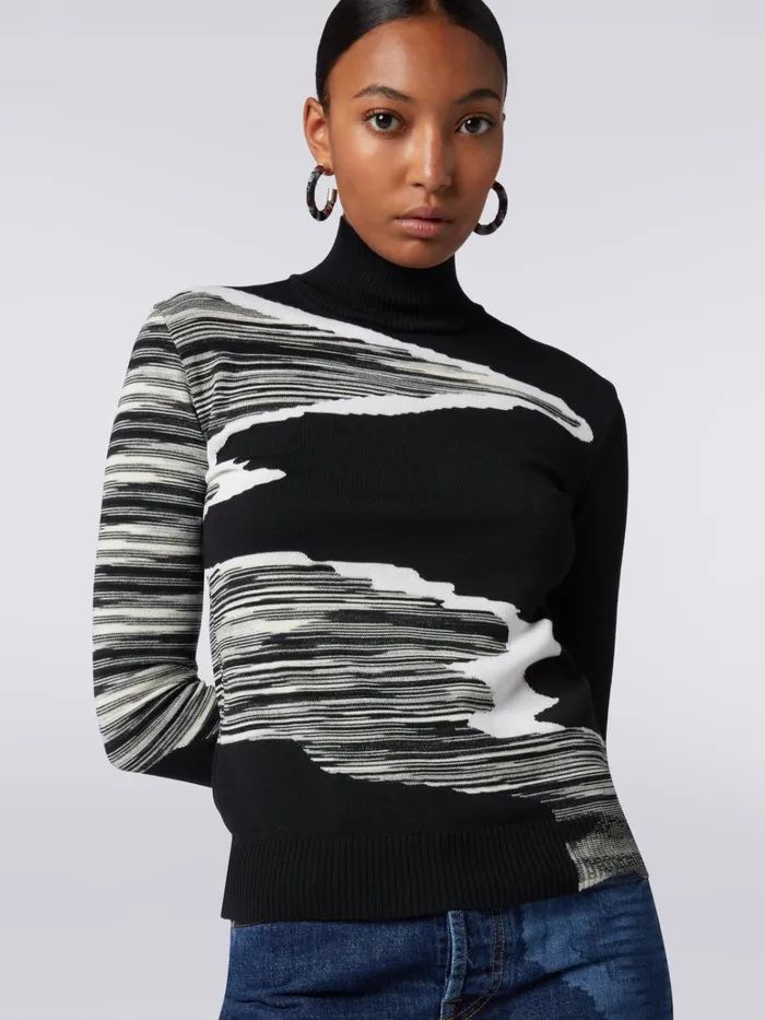 Women High Neck Pullover With Wool Inlay Details Black and White Missoni Knitwear Women High Neck Pullover With Wool Inlay Details Black and White Missoni Knitwear