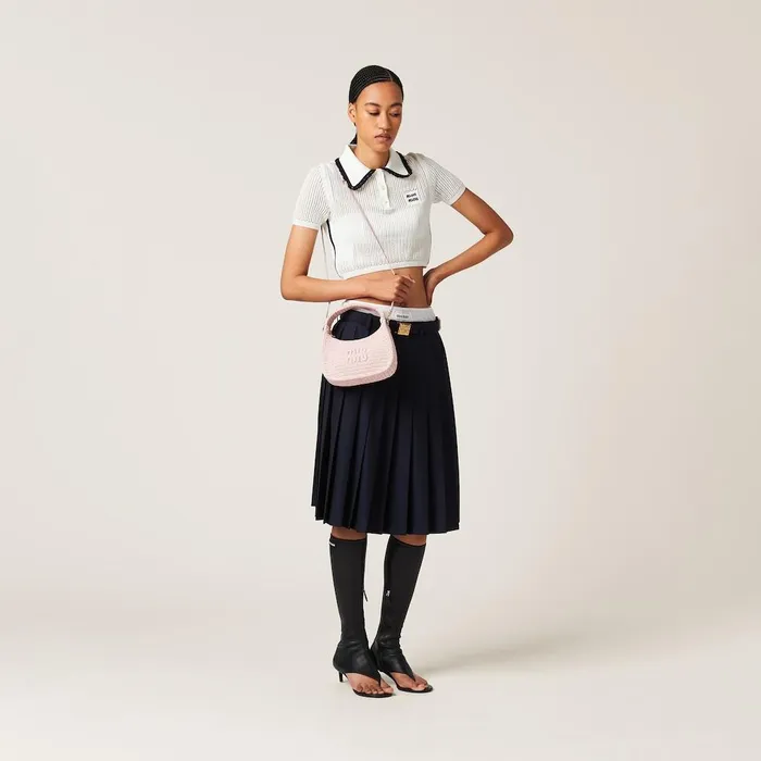 Women Hobo Bags Miu Miu Wander Crochet Hobo Bag Alabaster Pink
