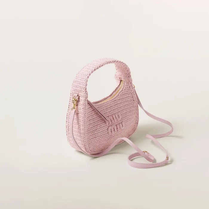 Women Hobo Bags Miu Miu Wander Crochet Hobo Bag Alabaster Pink