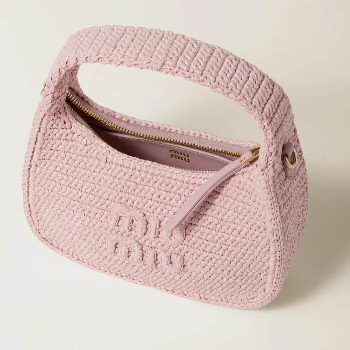 Women Hobo Bags Miu Miu Wander Crochet Hobo Bag Alabaster Pink