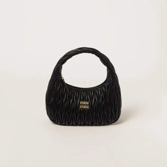 Women Hobo Bags Miu Miu Wander Matelass Nappa Leather Hobo Bag Black