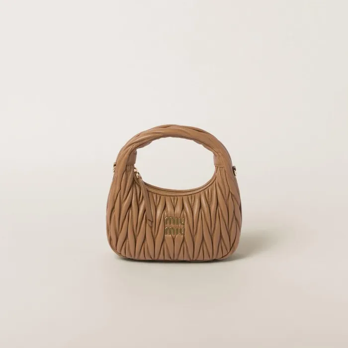Women Hobo Bags Miu Miu Wander Matelass Nappa Leather Hobo Bag Caramel