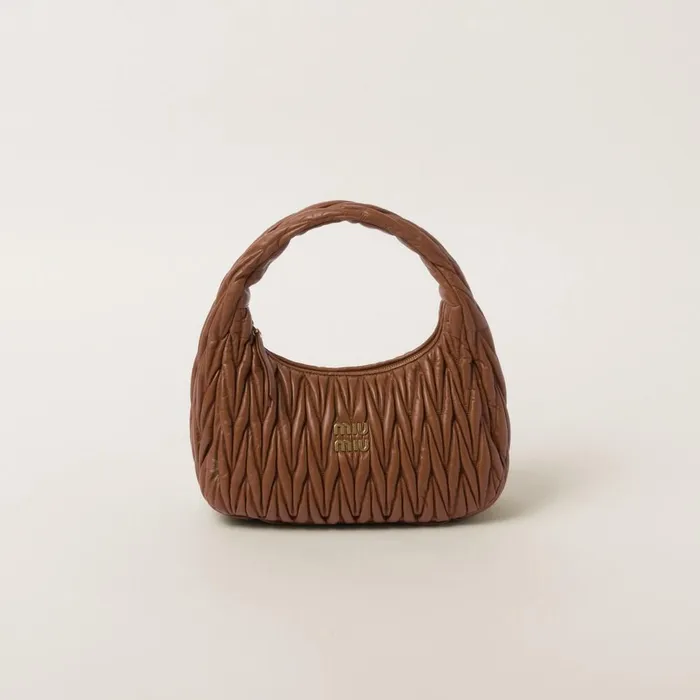 Women Hobo Bags Miu Miu Wander Matelass Nappa Leather Hobo Bag Cognac