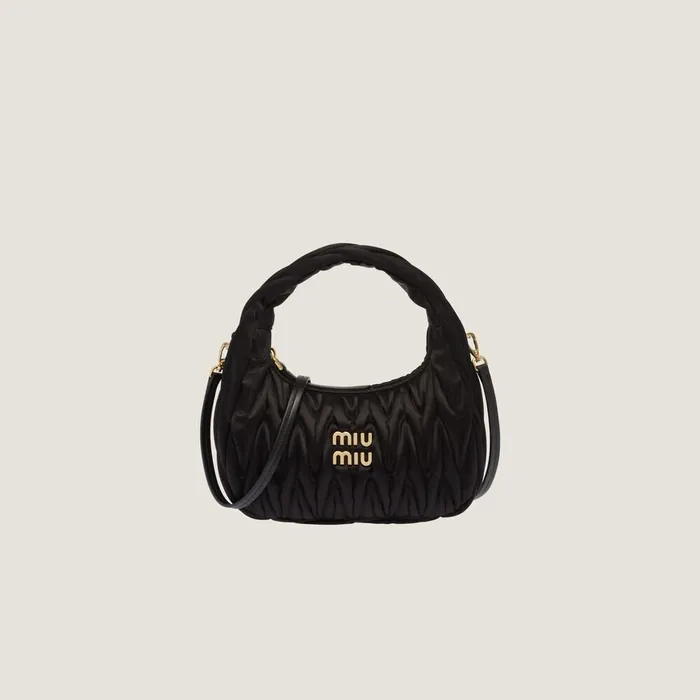 Women Hobo Bags Miu Miu Wander Matelass Satin Hobo Bag Black