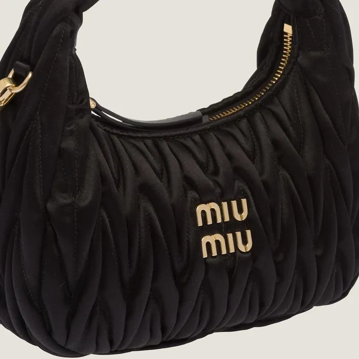 Women Hobo Bags Miu Miu Wander Matelass Satin Hobo Bag Black Women Hobo Bags Miu Miu Wander Matelass Satin Hobo Bag Black
