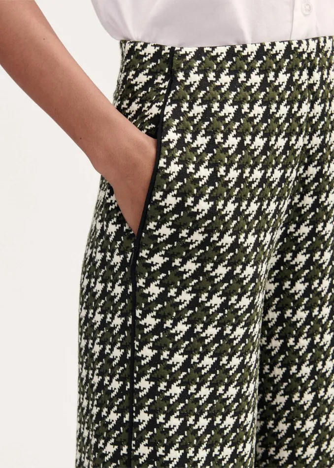 Women Houndstooth WideLeg Pant Blackdeep Autumn Olivecream MEEM