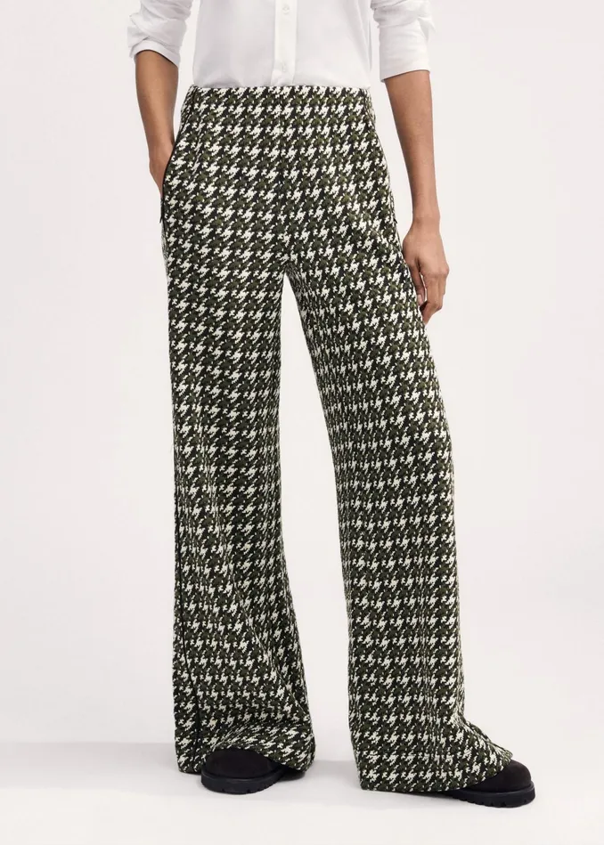 Women Houndstooth WideLeg Pant Blackdeep Autumn Olivecream MEEM
