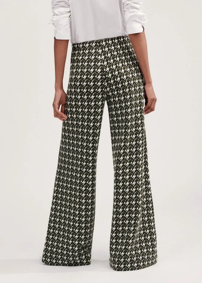 Women Houndstooth WideLeg Pant Blackdeep Autumn Olivecream MEEM
