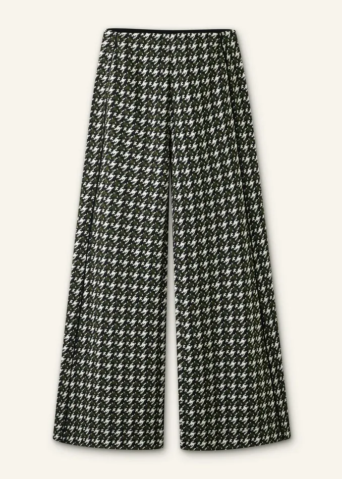 Women Houndstooth WideLeg Pant Blackdeep Autumn Olivecream MEEM