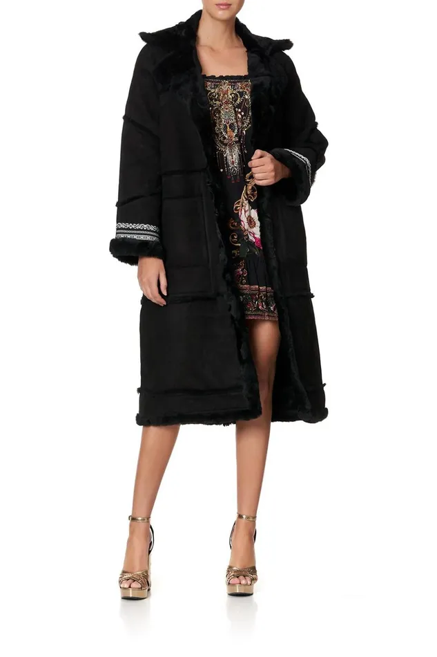 Women Jackets Camilla Long Suede Shearling Coat Mirror Mirror