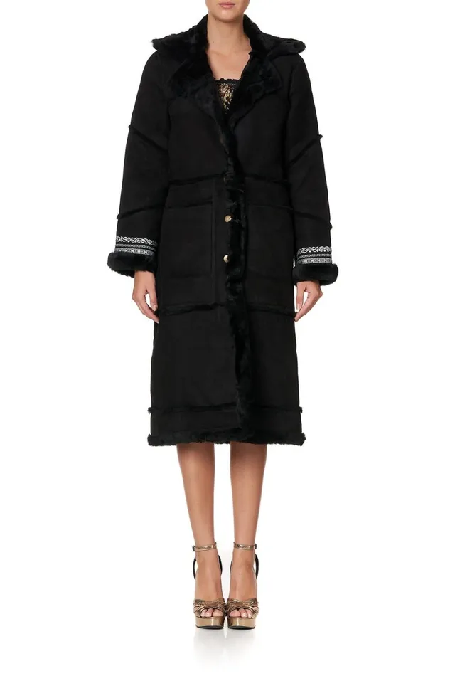 Women Jackets Camilla Long Suede Shearling Coat Mirror Mirror