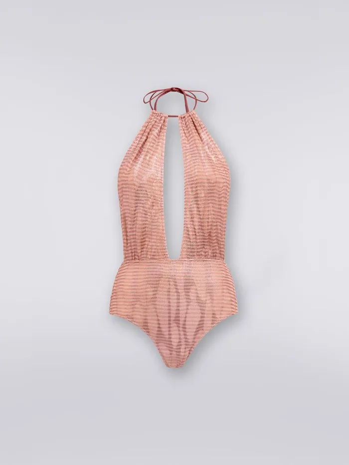 Women Jacquard Viscose Knit OnePiece Swimming Costume Pink Missoni Swimsuits