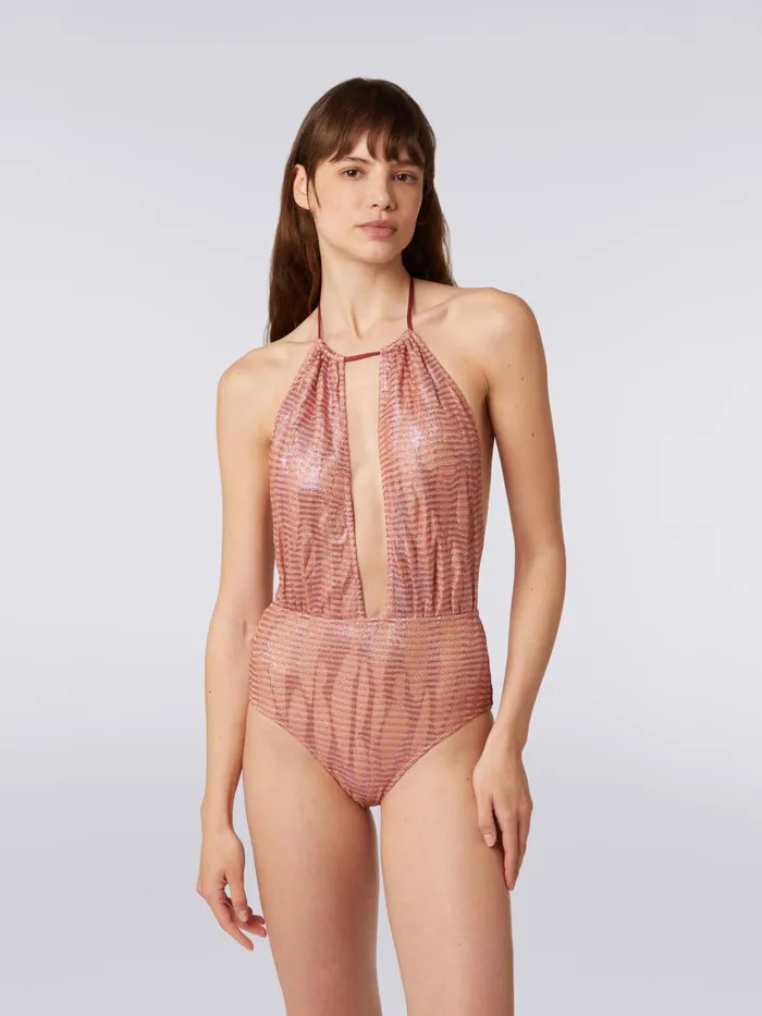 Women Jacquard Viscose Knit OnePiece Swimming Costume Pink Missoni Swimsuits Women Jacquard Viscose Knit OnePiece Swimming Costume Pink Missoni Swimsuits