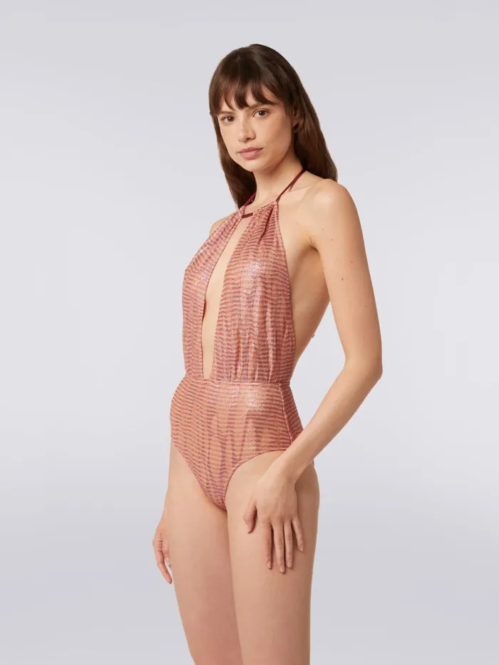 Women Jacquard Viscose Knit OnePiece Swimming Costume Pink Missoni Swimsuits Women Jacquard Viscose Knit OnePiece Swimming Costume Pink Missoni Swimsuits
