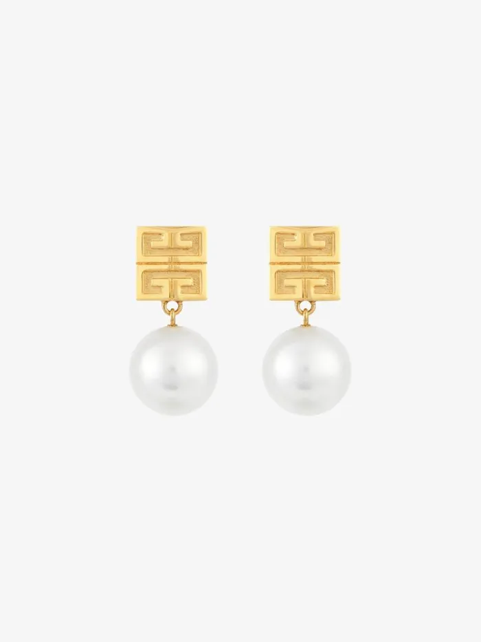 Women Jewelry Givenchy 4G Earrings In Metal With Pearls Whitegolden Yellow