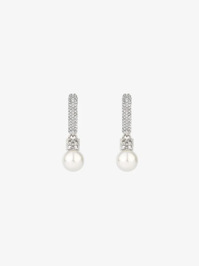 Women Jewelry Givenchy Pearl Earrings In Metal With Crystals Whitesilvery