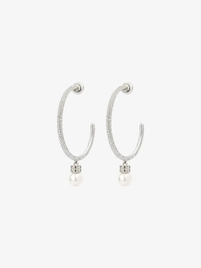 Women Jewelry Givenchy Pearl Earrings In Metal With Crystals Whitesilvery